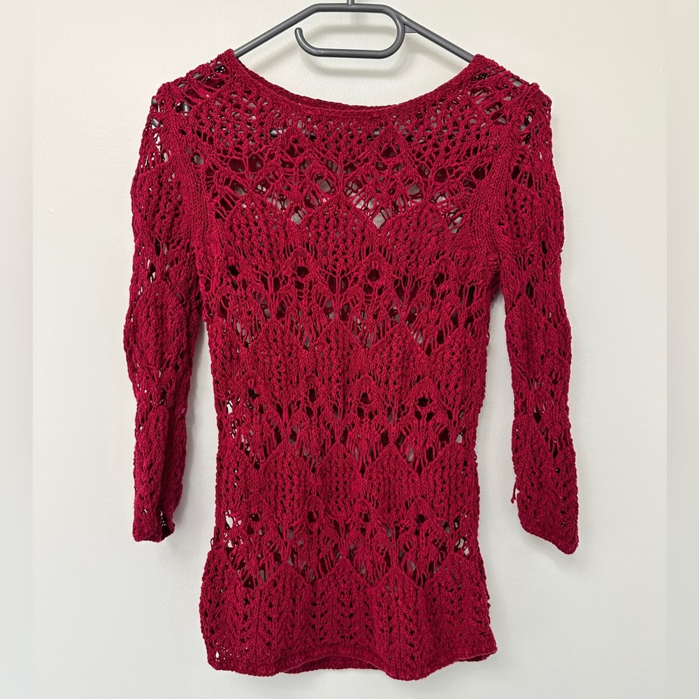 Red/pink open knit sweater